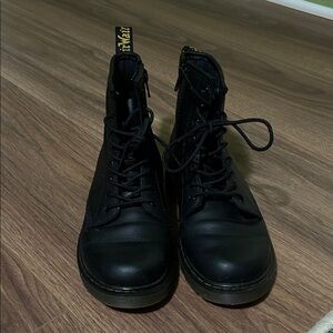 Dr. Martens Black Leather Lace-Up Boots with Yellow Pull Tab